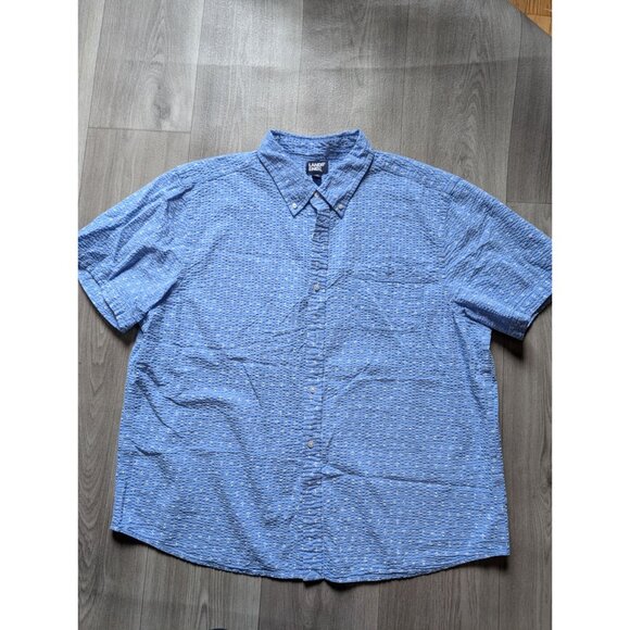 Lands End XXL Blue Short Sleeve Seersucker Anchor Print Button-Down Shirt - Picture 3 of 6